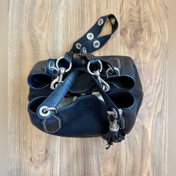 Black Michael Kors Brooklyn Shoulder Bag Purse Silver Grommets Removable Strap - Picture 6 of 13